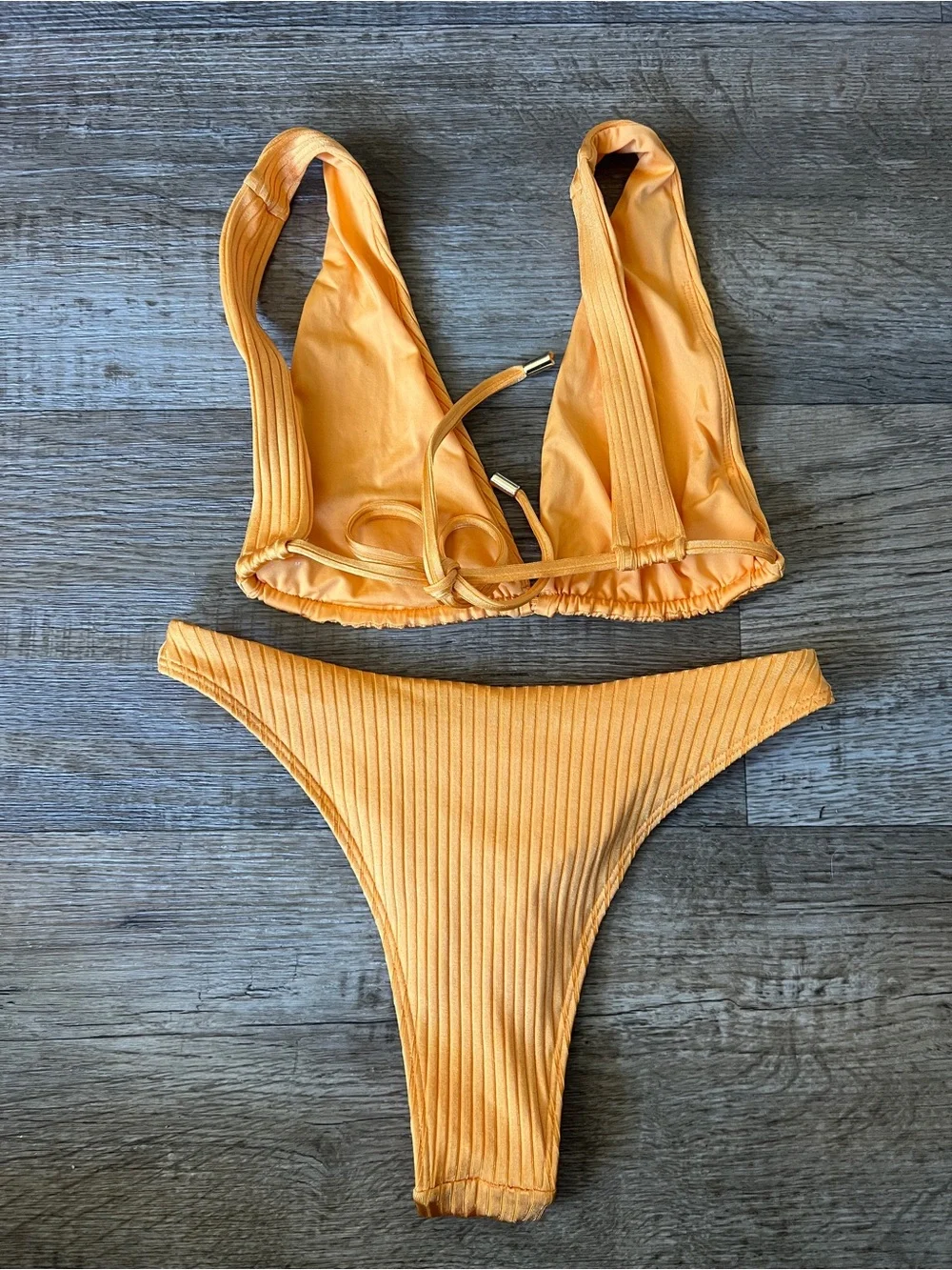 Monday Swimwear Ribbed Bikini Top and Cheeky Bottom in Clementine Orange